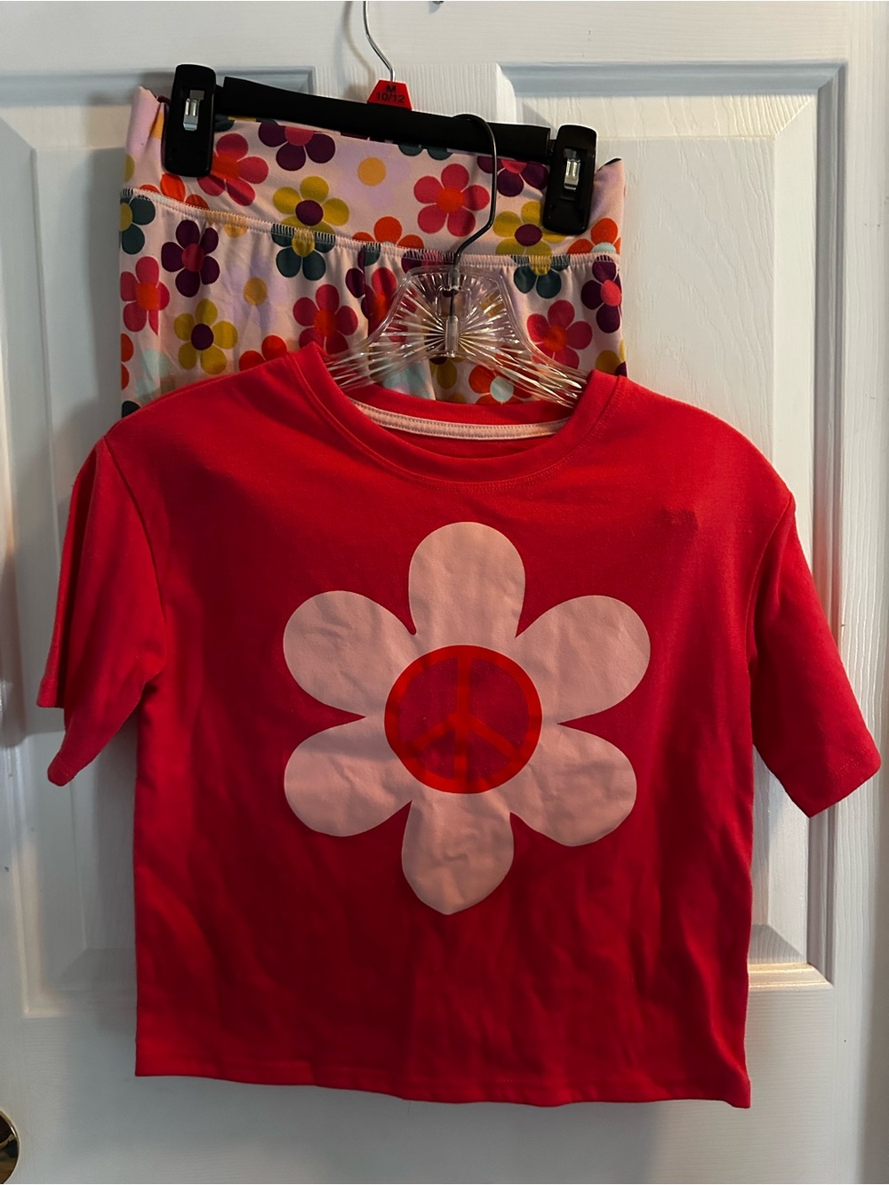 Girls Peach Flower Pajama Set with Pink Daisy